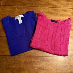 Bundle of 2 Diff. Sleeveless Sweater Shells Womens Sz L Pink+Blue Moda+Jones NY